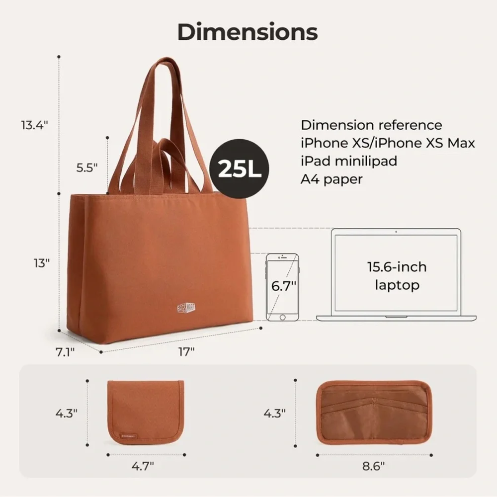 BAGSMART Halo 25L Work Tote NWT Brown